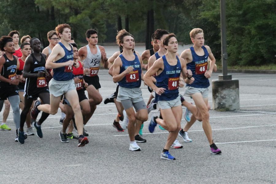 The CP runners take an early lead on their opponents during a meet. 