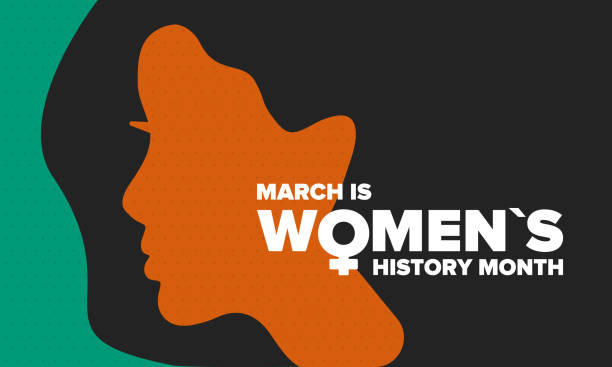 Womens History Month. Celebrated annual in March, to mark women’s contribution to history. Female symbol. Womens rights. Girl power in world. Poster, postcard, banner. Vector illustration